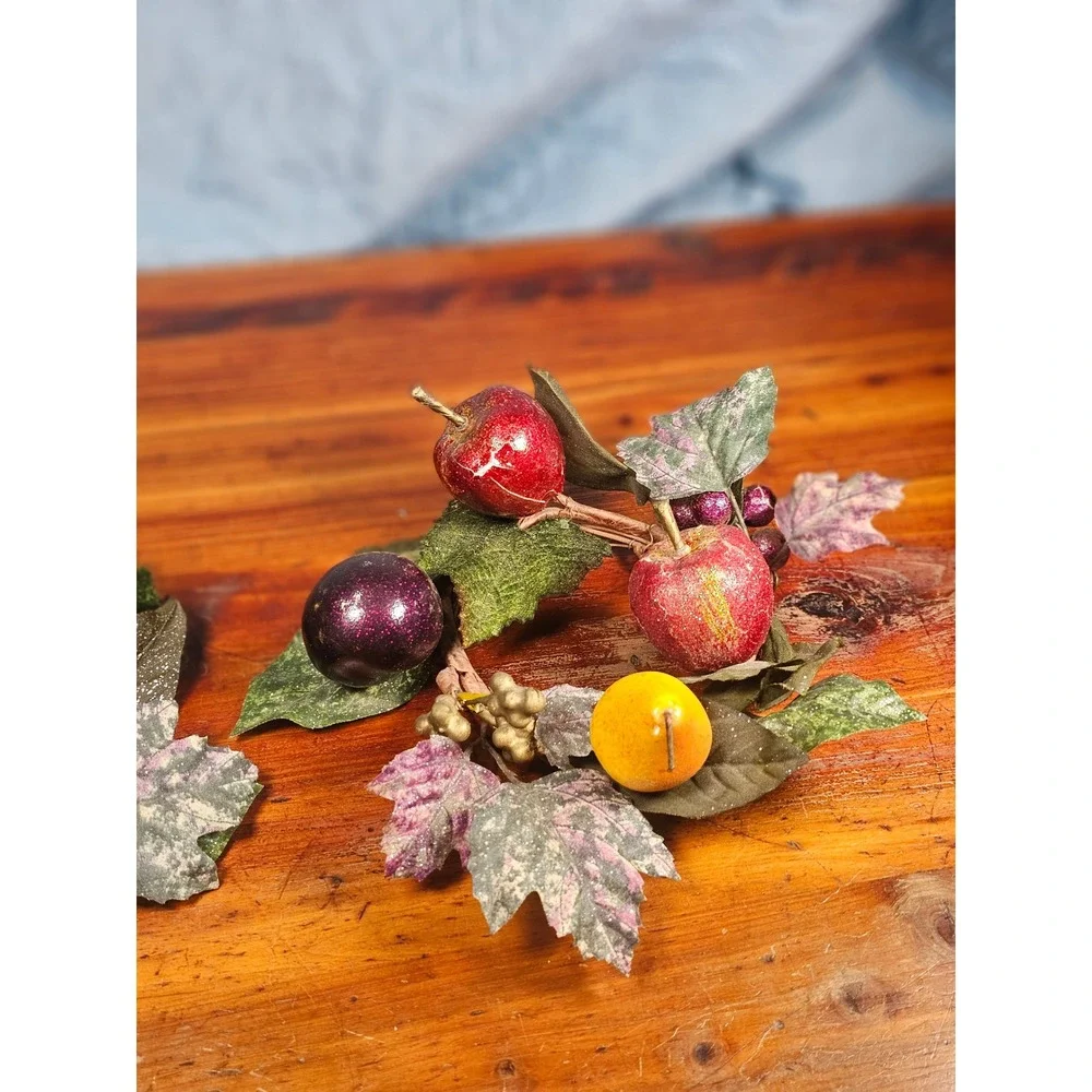 Vintage Fruit Candle Rings Set of 2 Grape Apple Pear Wreath Decor